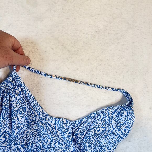 Splendid Romper Jumper Woman's Medium Blue/ White Geometric All Rayon Made USA - Picture 15 of 16